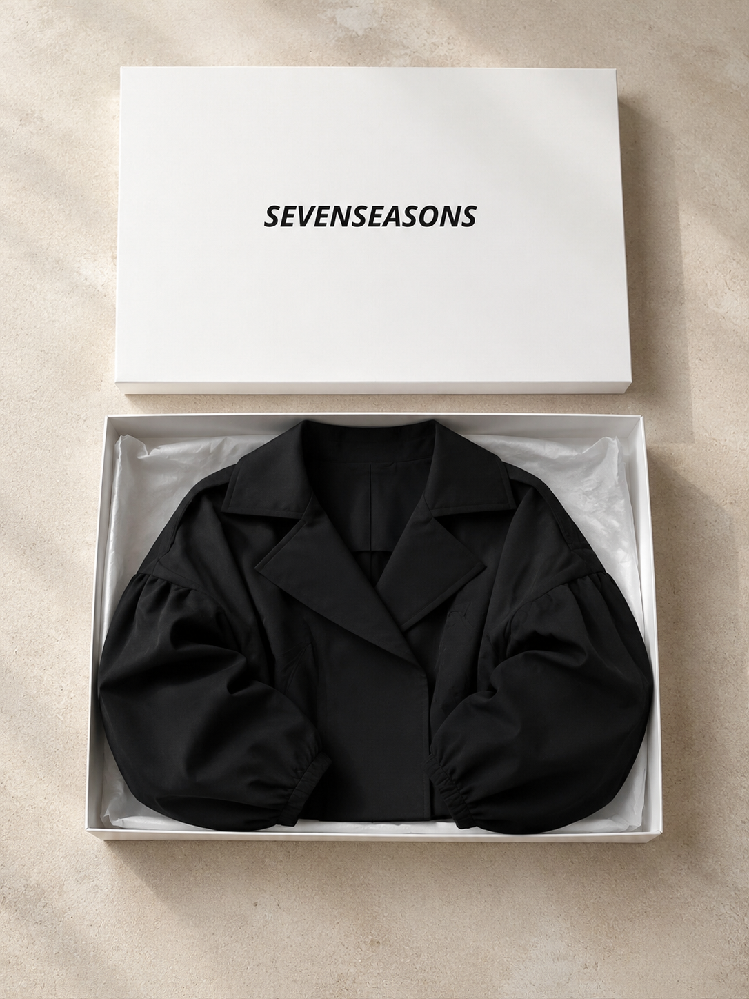 Balloon Sleeve Cropped Trench Jacket - Black