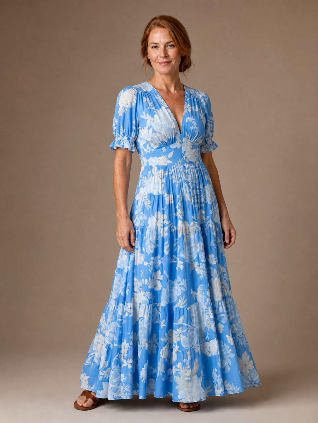 Ione | Short Sleeve V Neck Floral Midi Dress