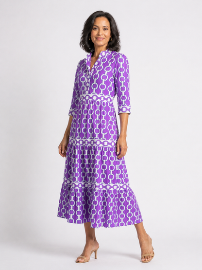 Ysolde | Three Quarter Sleeve Chain Pattern Midi Dress