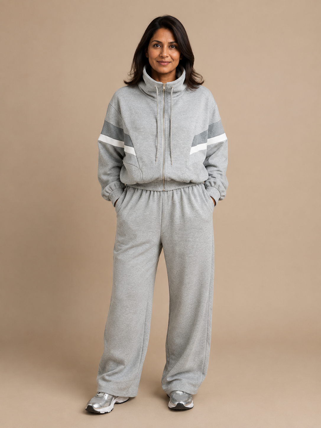 Contrast Funnel Neck Jacket - Grey