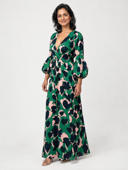 Isolde | V Neck Tie Waist Long Sleeve Maxi Dress