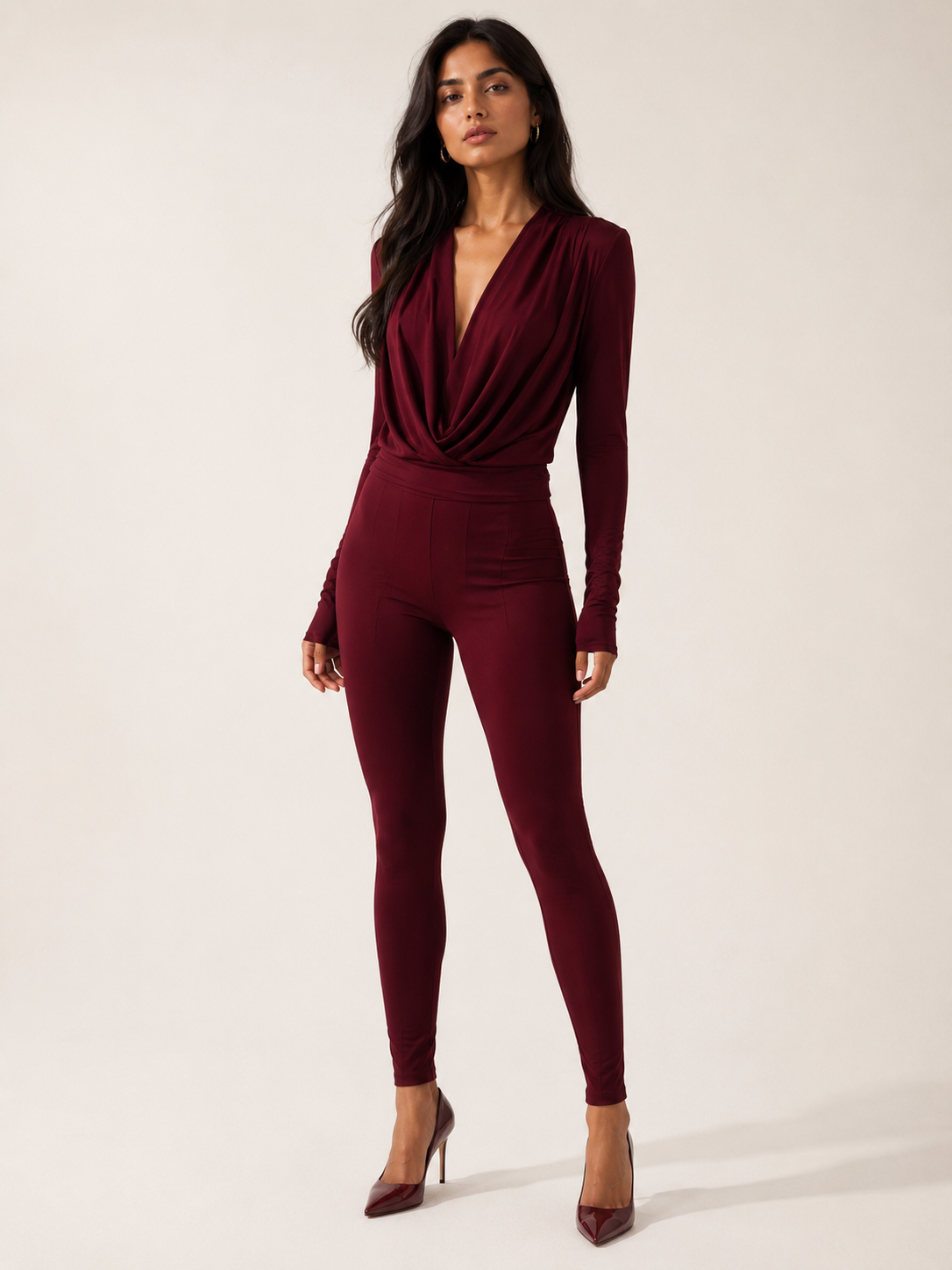 JOLIE cowl Neck Drape Top - Burgundy