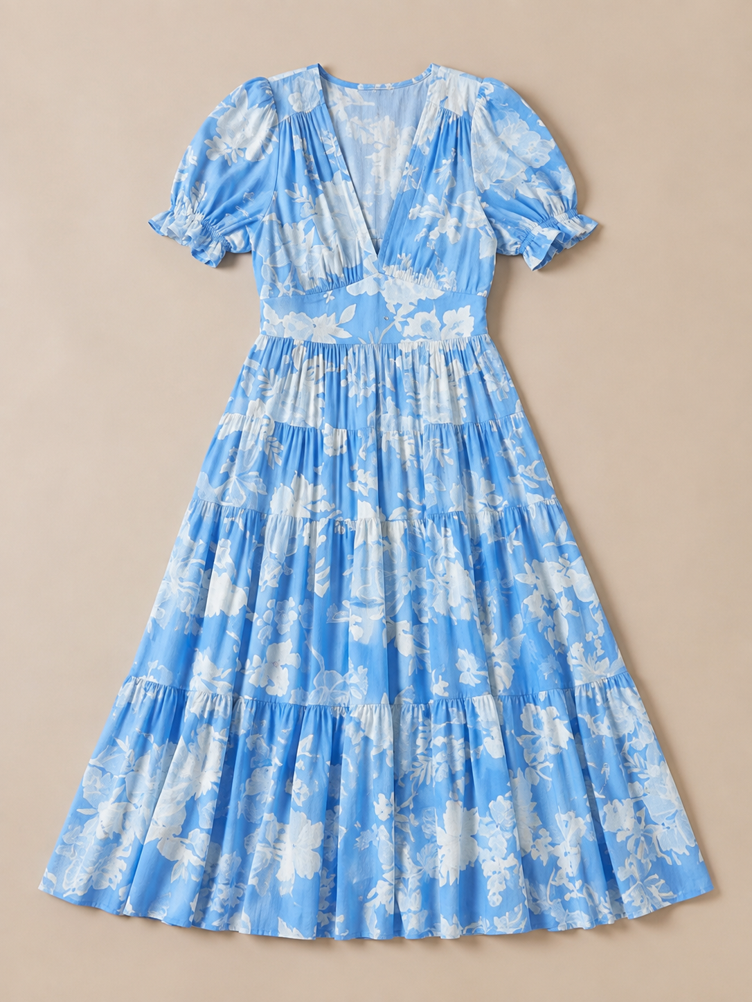Ione | Short Sleeve V Neck Floral Midi Dress