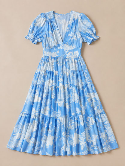 Ione | Short Sleeve V Neck Floral Midi Dress