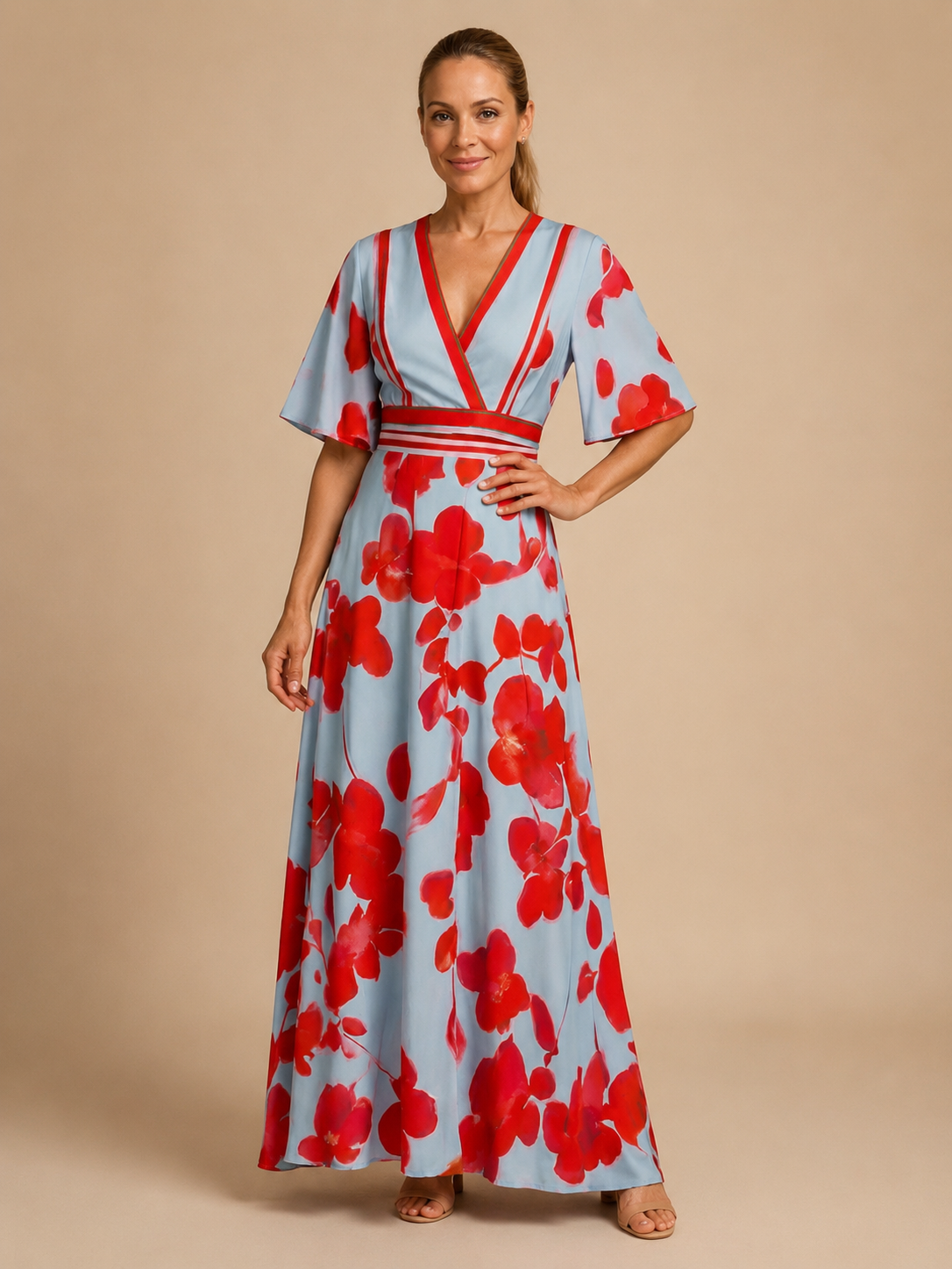 Corinne | V Neck Short Sleeve Floral Maxi Dress