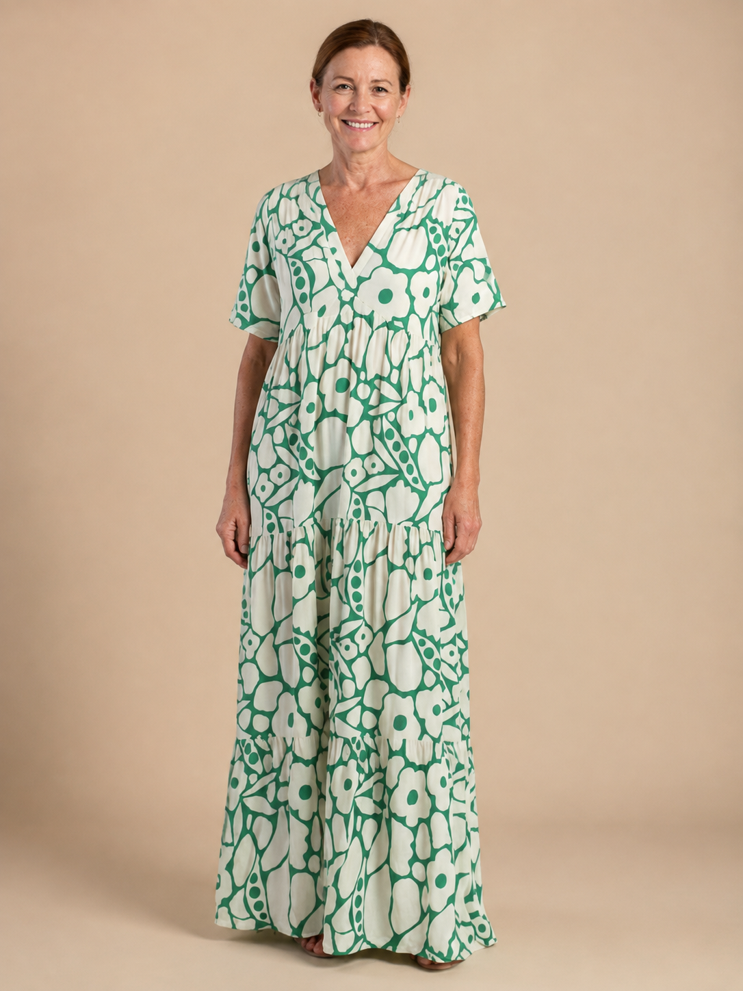 Zuleika | Short Sleeve V Neck Floral Midi Dress