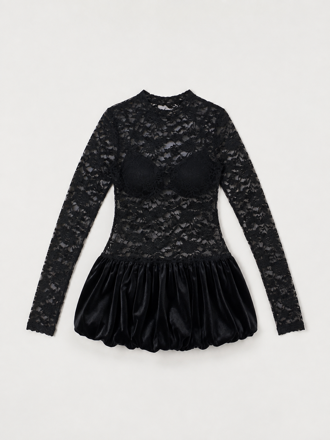 ARIANA Bubble Dress - Black Lace/Velvet