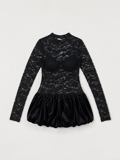 ARIANA Bubble Dress - Black Lace/Velvet
