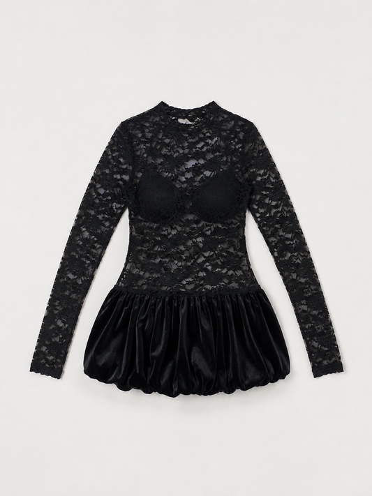 ARIANA Bubble Dress - Black Lace/Velvet