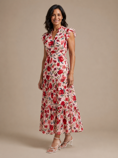 Lila | Floral V-Neck Tiered Midi Dress