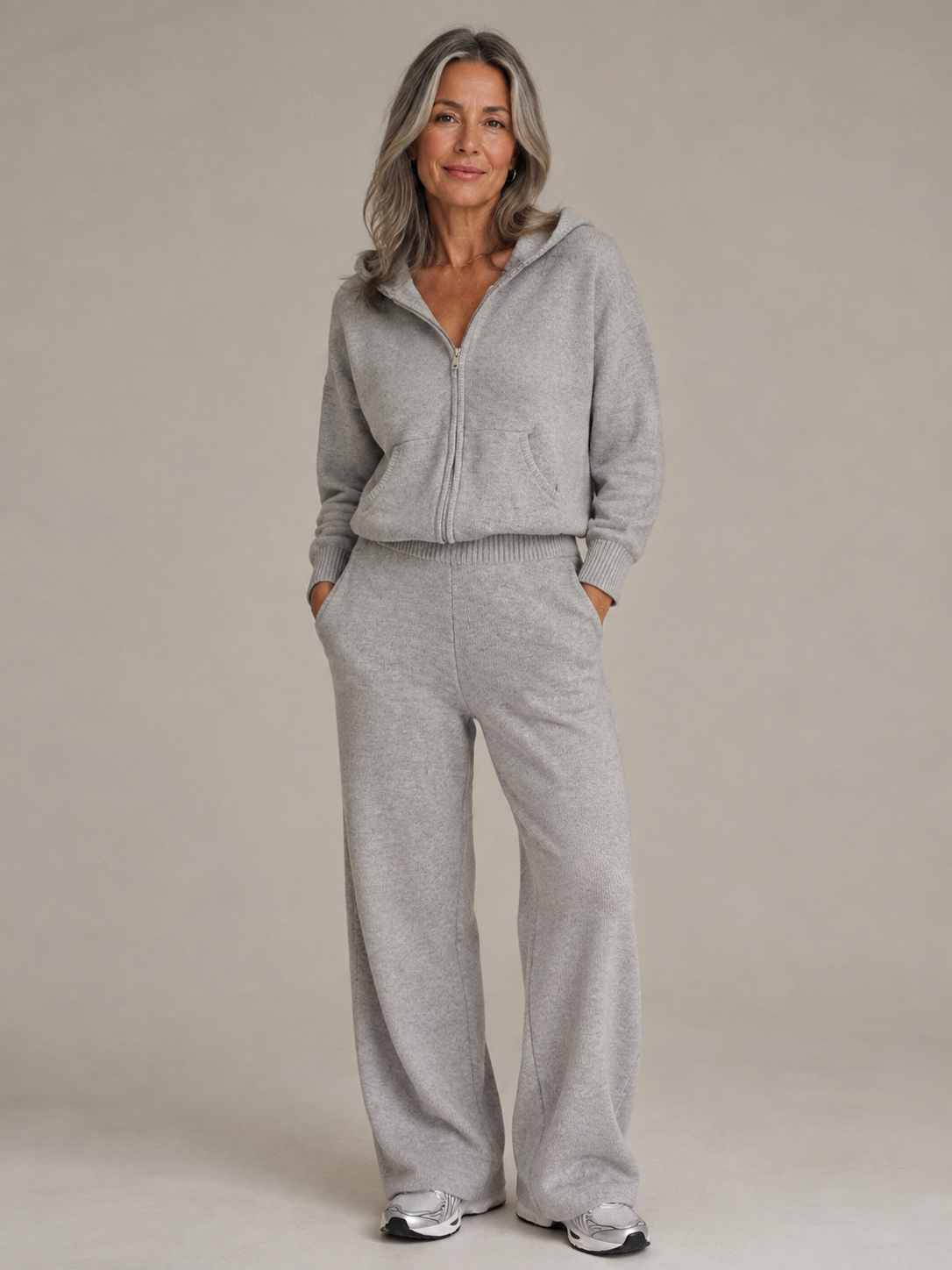 Hooded Knit Tracksuit - Grey