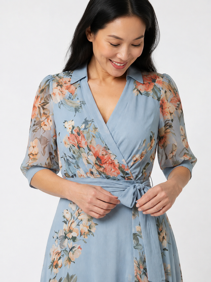 Elowen | Floral Wrap V Neck Maxi Dress