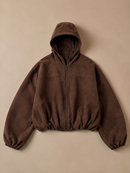 Suede Style Oversized Jacket - Chocolate
