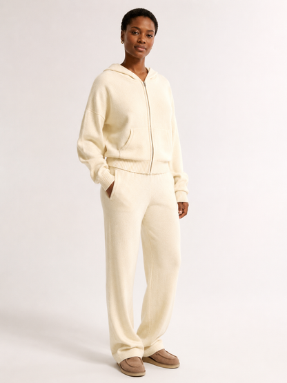 Hooded Knit Tracksuit - Cream