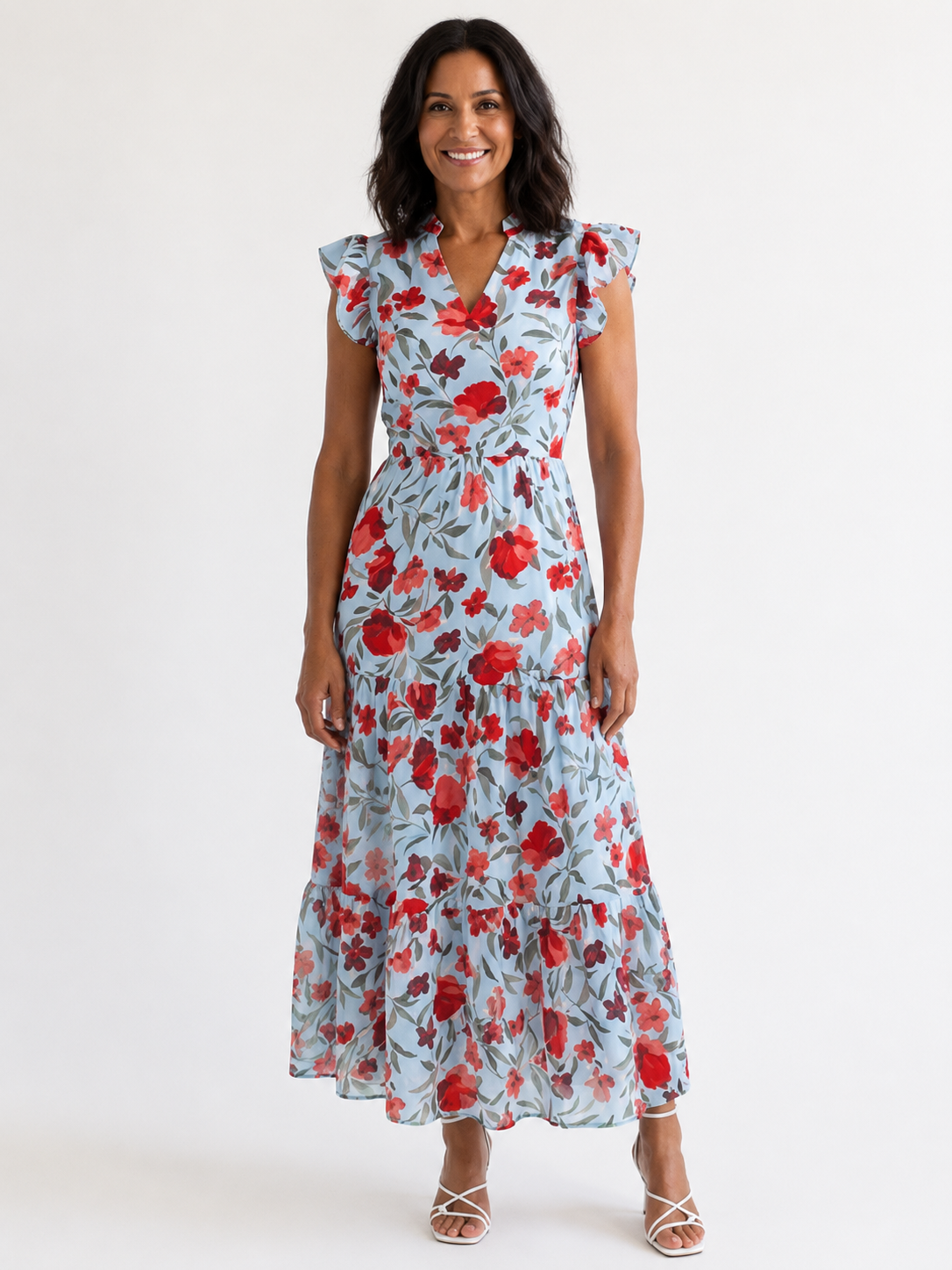 Lila | Floral V-Neck Tiered Midi Dress