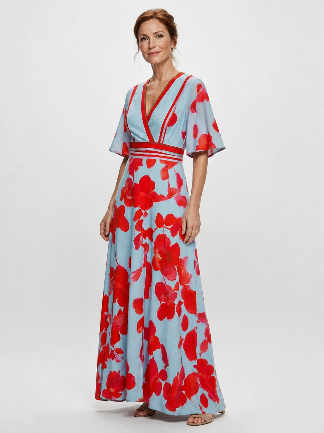 Corinne | V Neck Short Sleeve Floral Maxi Dress