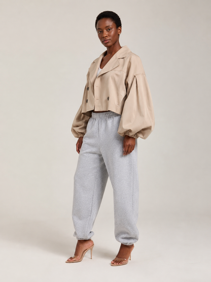 Balloon Sleeve Cropped Trench Jacket - Cream