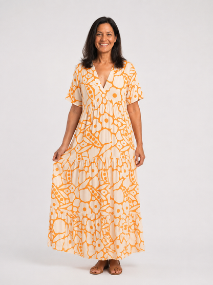 Zuleika | Short Sleeve V Neck Floral Midi Dress