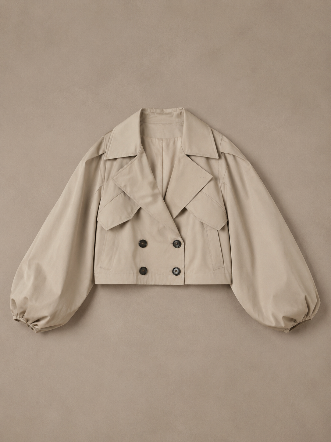 Balloon Sleeve Cropped Trench Jacket - Cream