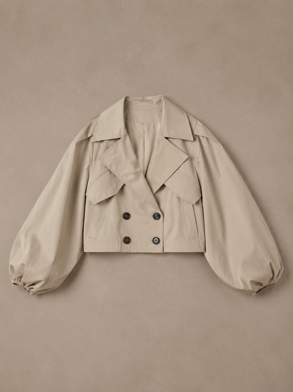 Balloon Sleeve Cropped Trench Jacket - Cream