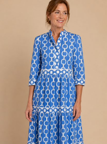 Ysolde | Three Quarter Sleeve Chain Pattern Midi Dress