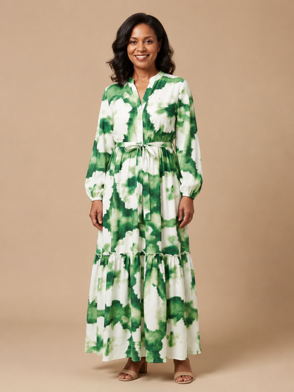 Sabine | Long Sleeve Tie Waist Tiered Maxi Dress