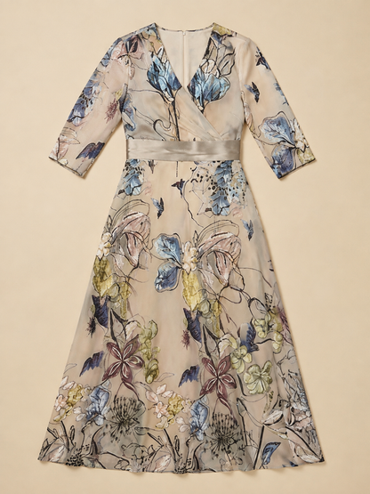 Margaret | Three Quarter Sleeve Floral Maxi Wrap Dress