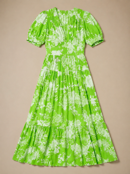 Ione | Short Sleeve V Neck Floral Midi Dress