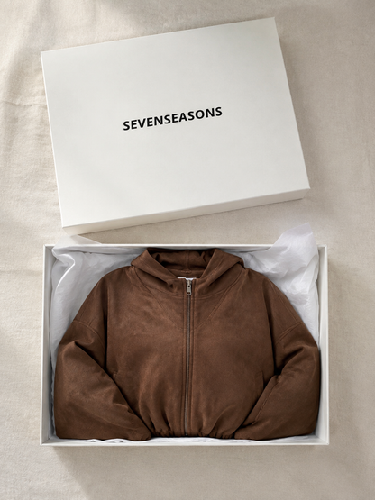 Suede Style Oversized Jacket - Chocolate