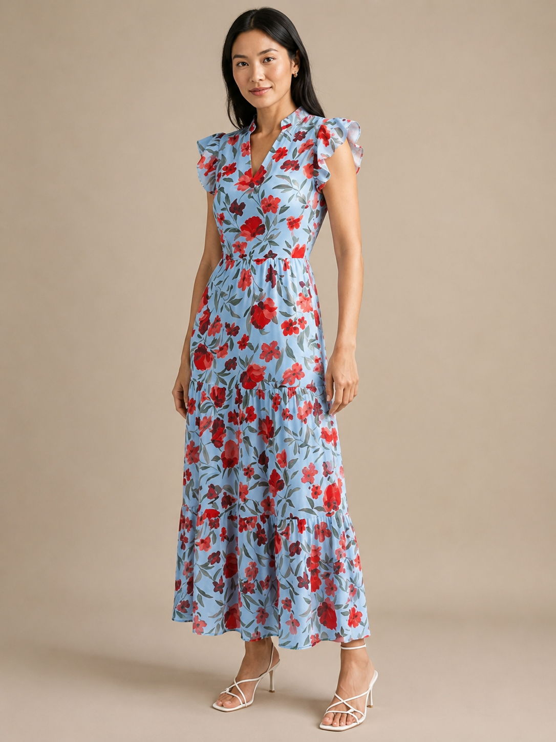Lila | Floral V-Neck Tiered Midi Dress