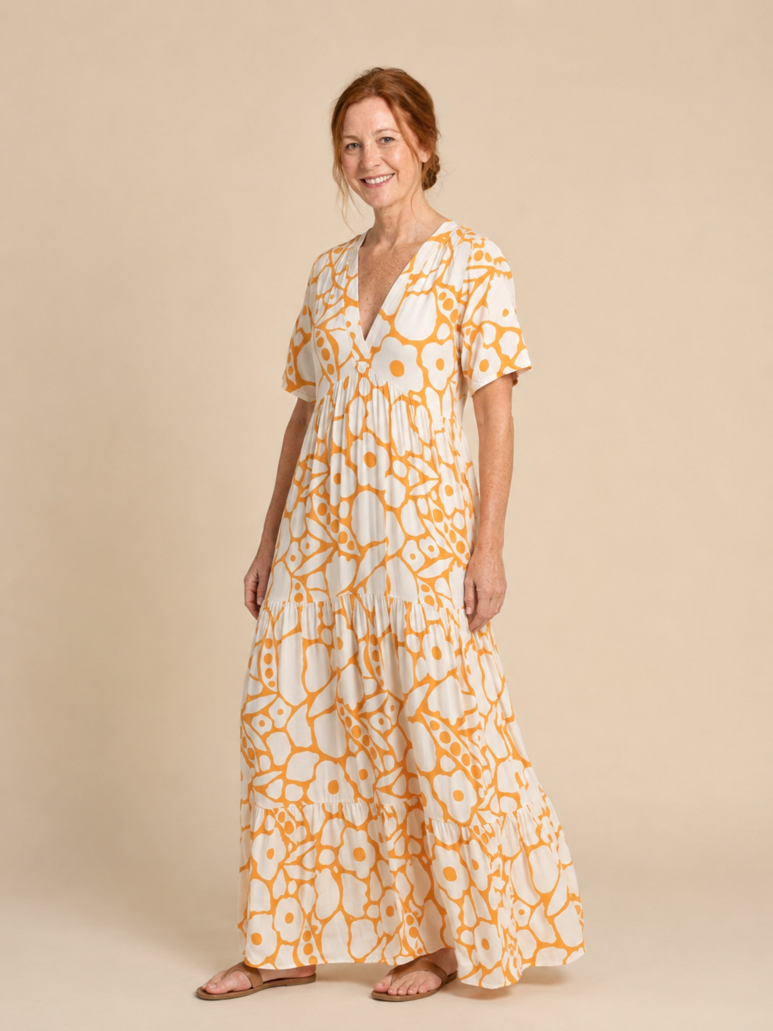 Zuleika | Short Sleeve V Neck Floral Midi Dress