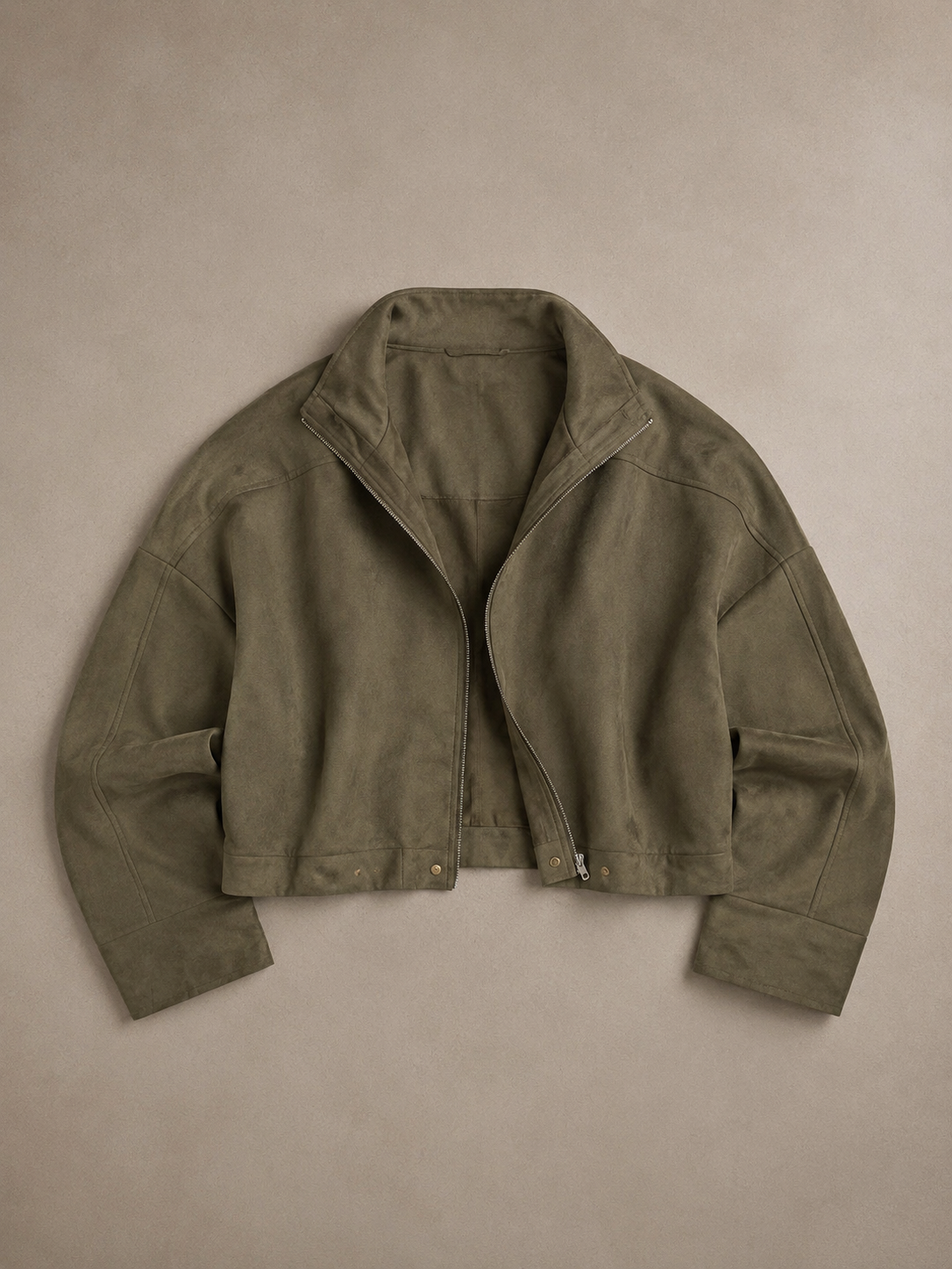 Suede Style Oversized Jacket - Khaki