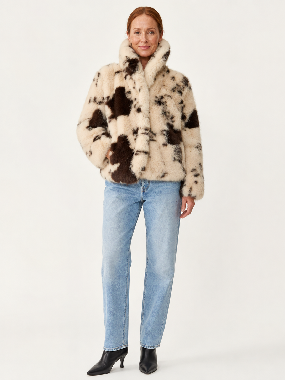 Faux Fur Jacket - Cow Print