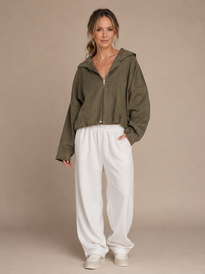 Suede Style Oversized Jacket - Khaki