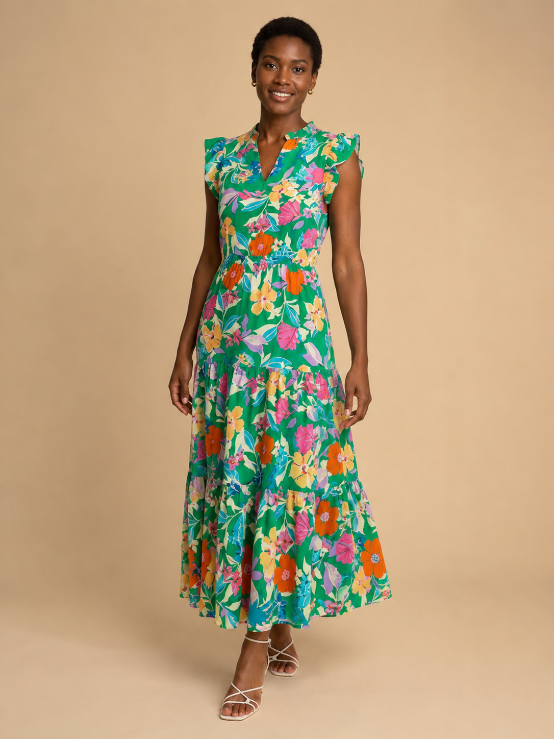 Lila | Floral V-Neck Tiered Midi Dress