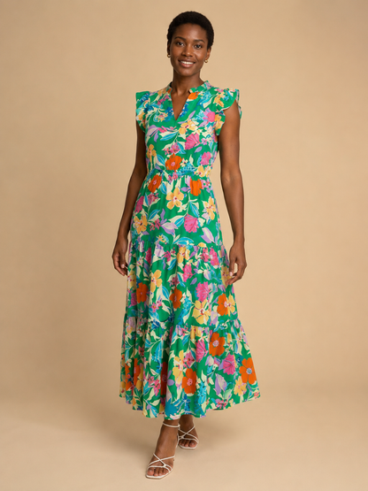 Lila | Floral V-Neck Tiered Midi Dress