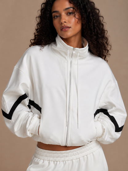 Contrast Funnel Neck Jacket - White