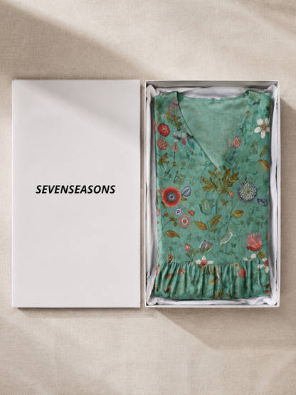 Marina | Floral V Neck Three Quarter Sleeve Maxi Dress