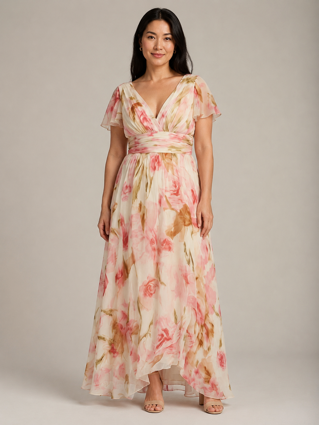 Elara | V Neck Short Sleeve Floral Maxi Dress