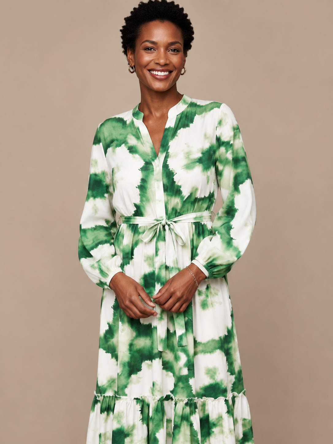 Sabine | Long Sleeve Tie Waist Tiered Maxi Dress