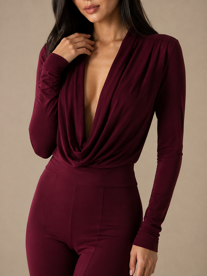 JOLIE cowl Neck Drape Top - Burgundy
