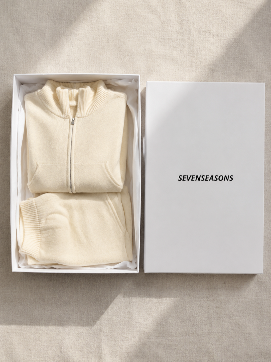 Hooded Knit Tracksuit - Cream