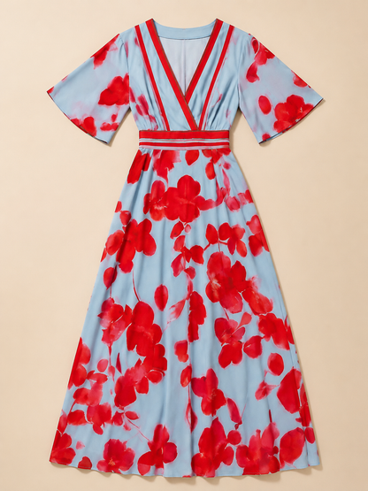 Corinne | V Neck Short Sleeve Floral Maxi Dress