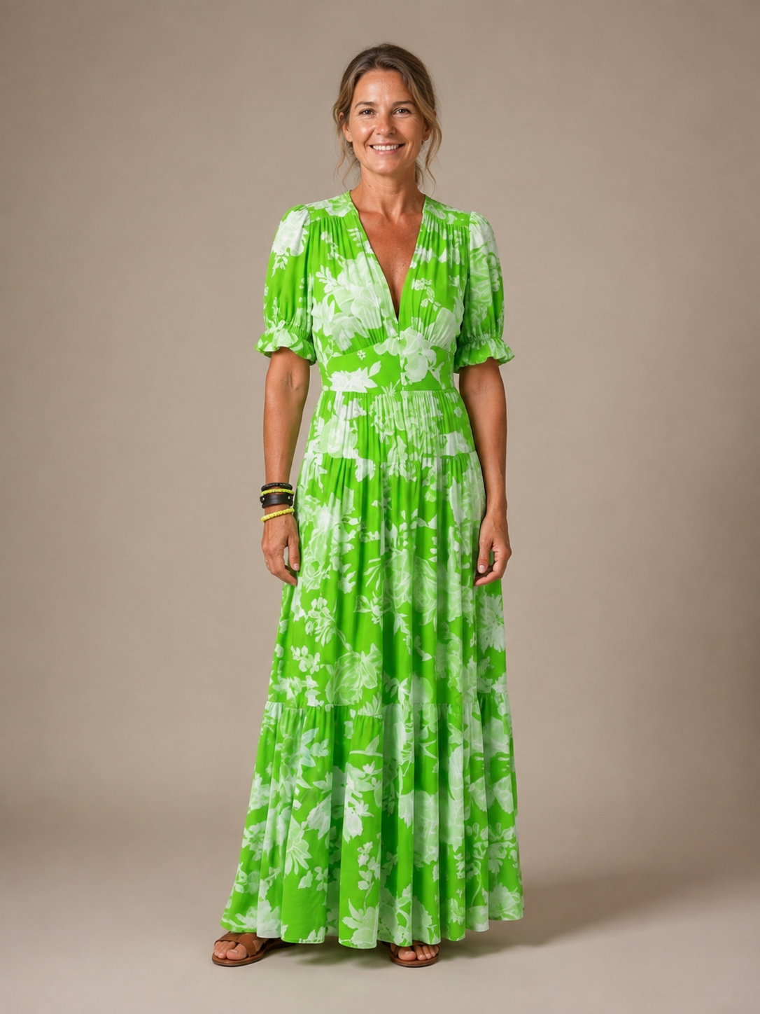 Ione | Short Sleeve V Neck Floral Midi Dress