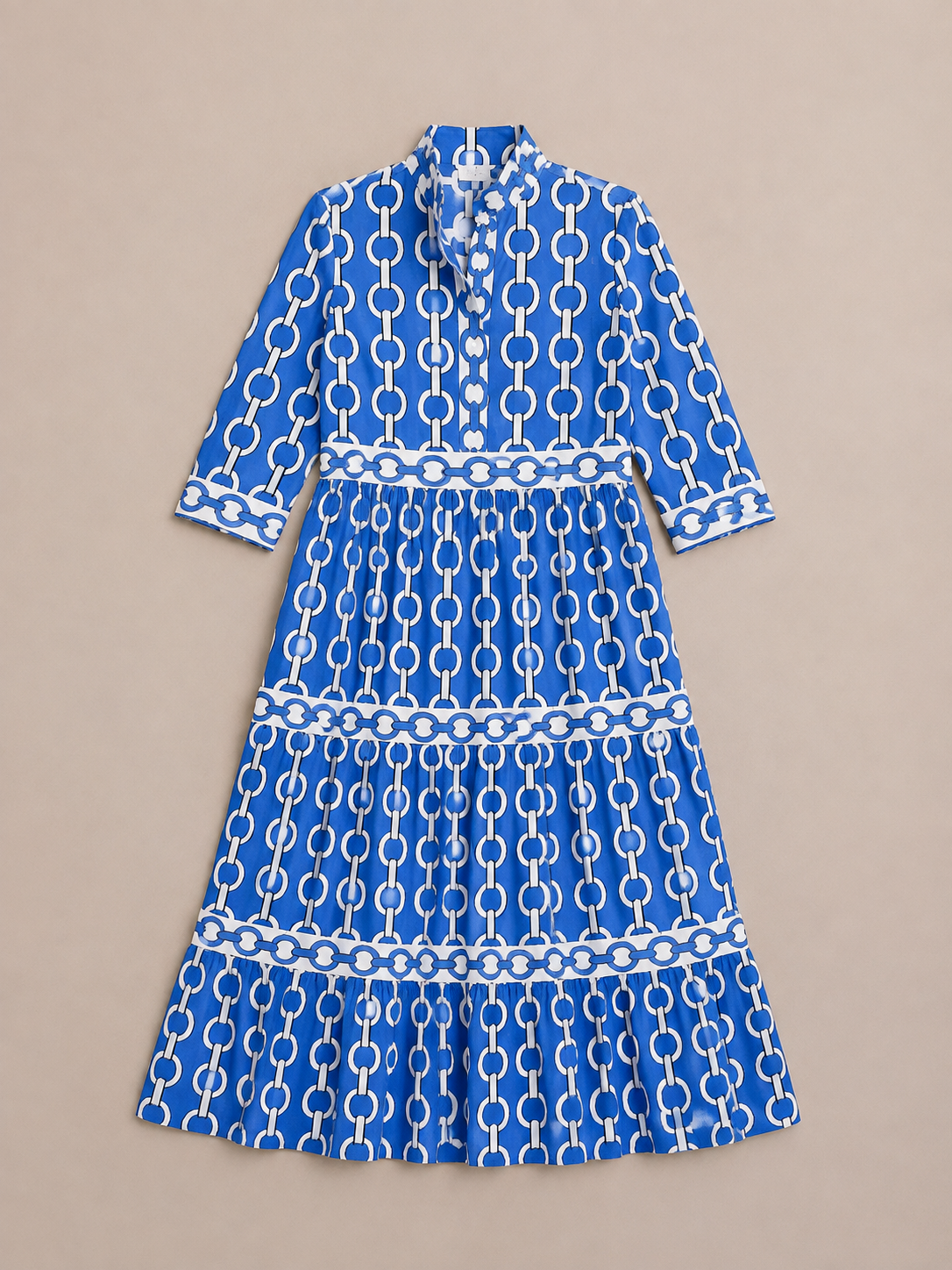 Ysolde | Three Quarter Sleeve Chain Pattern Midi Dress