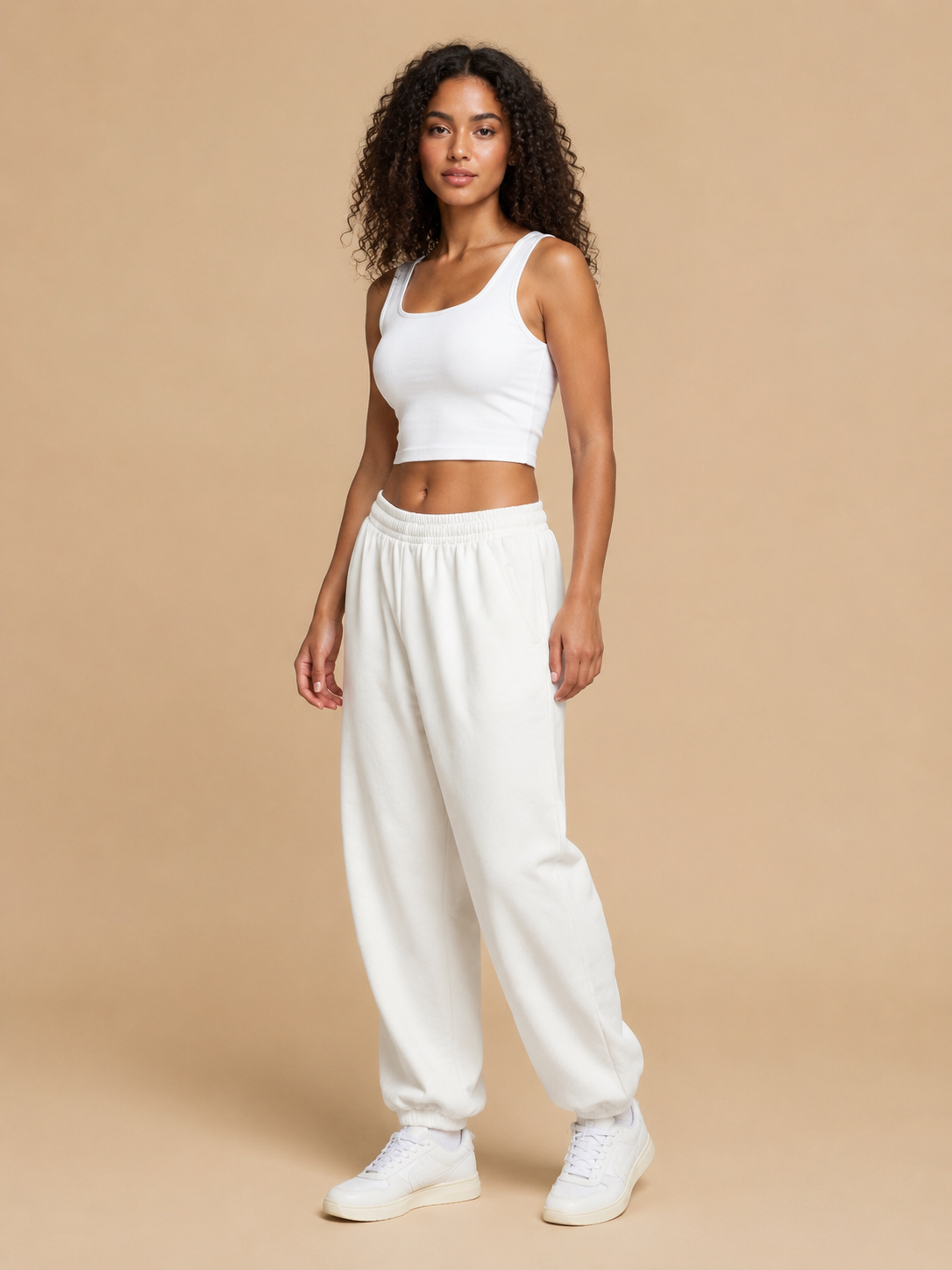 Barrel Leg Relaxed Joggers - White