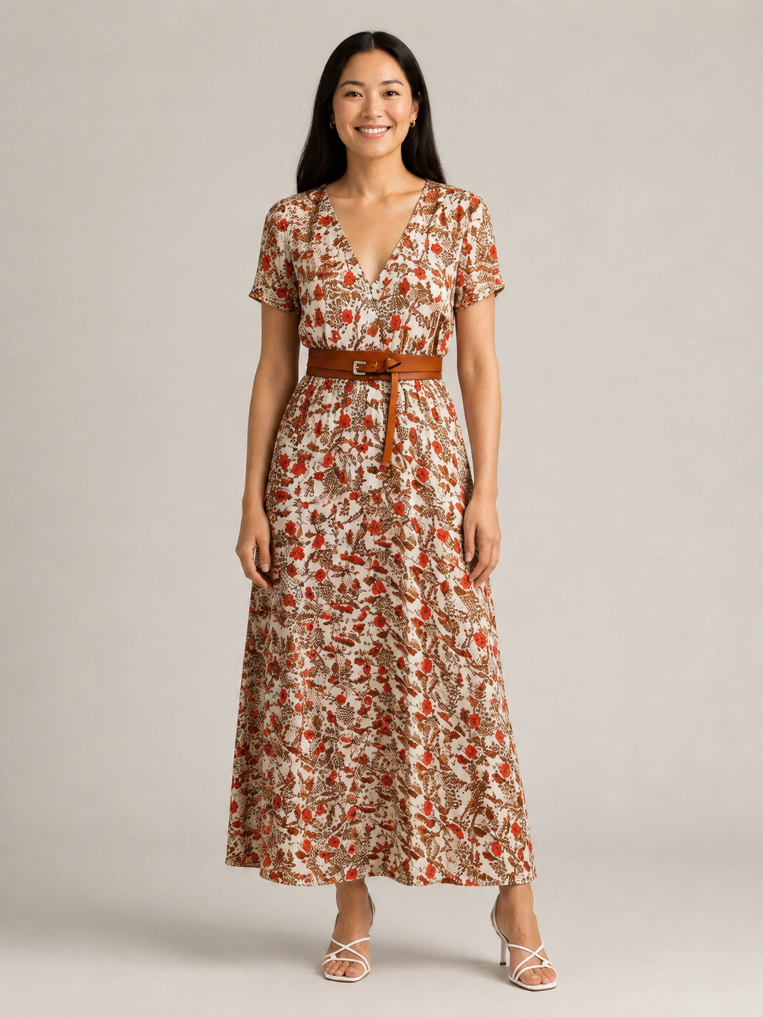 Lyra | Elegant Floral V-Neck Midi Dress