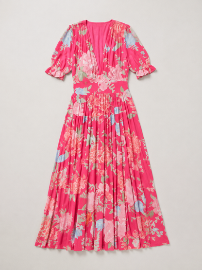 Ione | Short Sleeve V Neck Floral Midi Dress