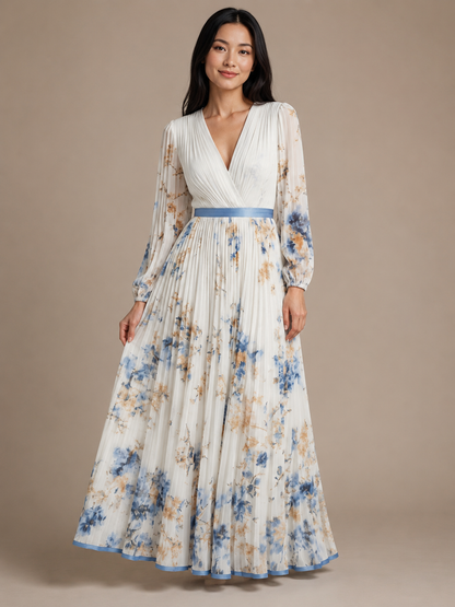 Violet & Grace™ | Long Sleeve V Neck Floral Maxi Dress