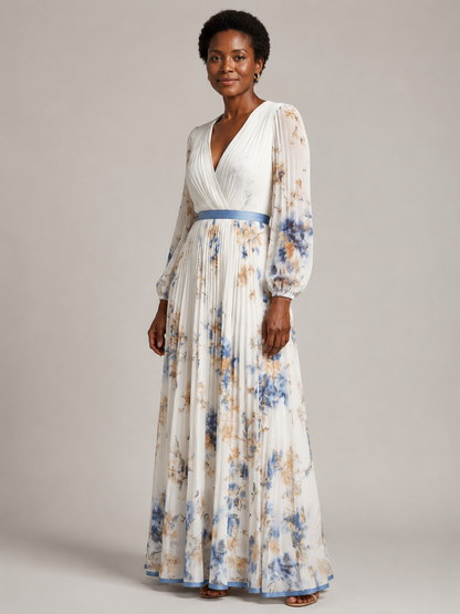 Violet & Grace™ | Long Sleeve V Neck Floral Maxi Dress
